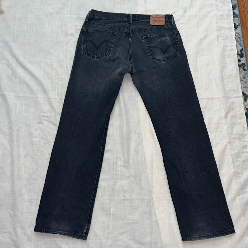 Black 501 Straight leg button fly Levi jeans